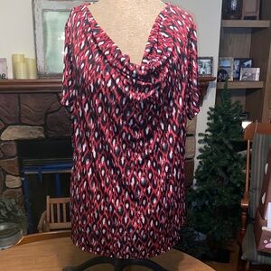 Jaclyn Smith Red and Black Patterned Blouse